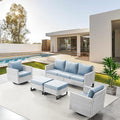 Belord Wicker Patio Furniture 5 Piece Outdoor Sofa Set, Oversize Outdoor Swivel Rocker Chairs with Rattan Ottomans, Conversation Sets Patio Furniture Come with Removable Cushion Baby Blue, Light Grey