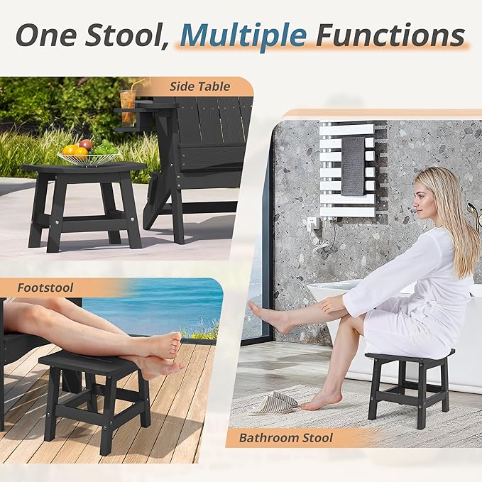 LUE BONA Outdoor Adirondack Ottomans, Footrest Footstool Set of 2, Outdoor Foot Rest for Patio, HDPS All Weather Waterproof Footrest Footstool for Adirondack Chair, Black