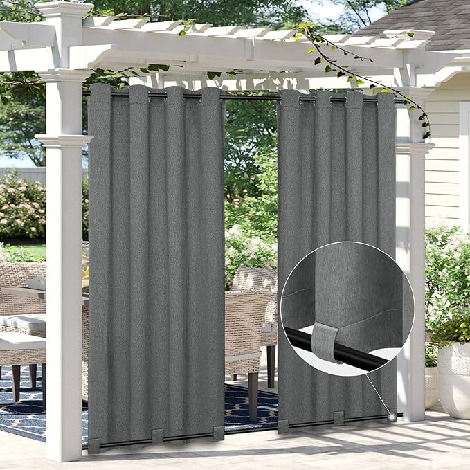 Easy-Going Linen Look Outdoor Curtains Waterproof Windproof Porch Curtains, Soft Thicken Outdoor Privacy Curtains for Patio, Gazebo, Grommet Top and Tab Bottom Drape, 1 Panel, 54x120 inch, Dark Grey