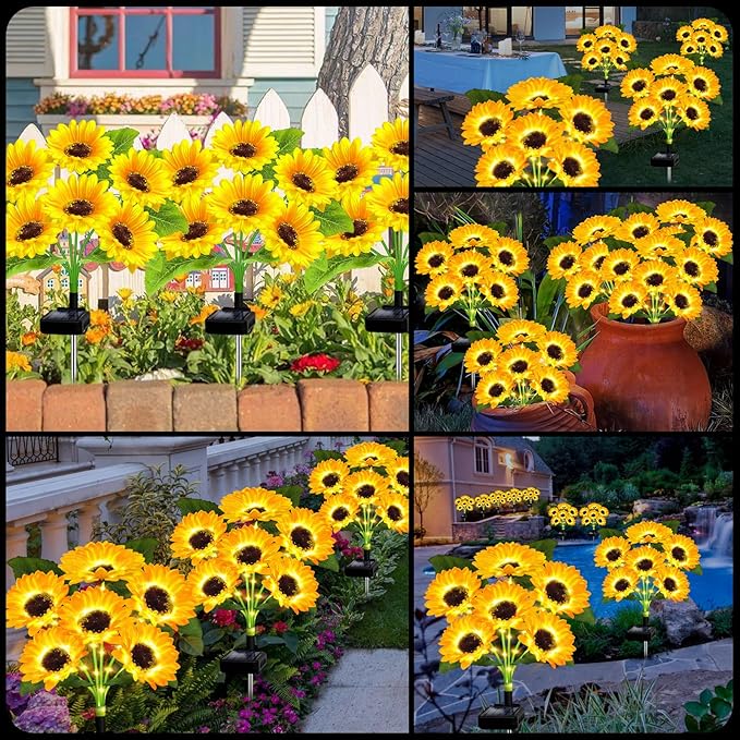 Solar Lights Outdoor Garden Decor,4 Pack with 24 Sunflower Lights,Solar Flowers Lights Waterproof,Birthday Gifts for Mom Women Grandma,Outside Decorative Stakes Light for Landscape Yard Patio Lawn