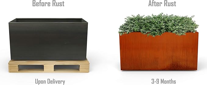 Plantercraft Large Rectangular Planters for Outdoor Plants | 48x12x18 Corten Steel Planter - Extra Large Outdoor Planter Box for Patios, Garden Borders & Modern Landscapes