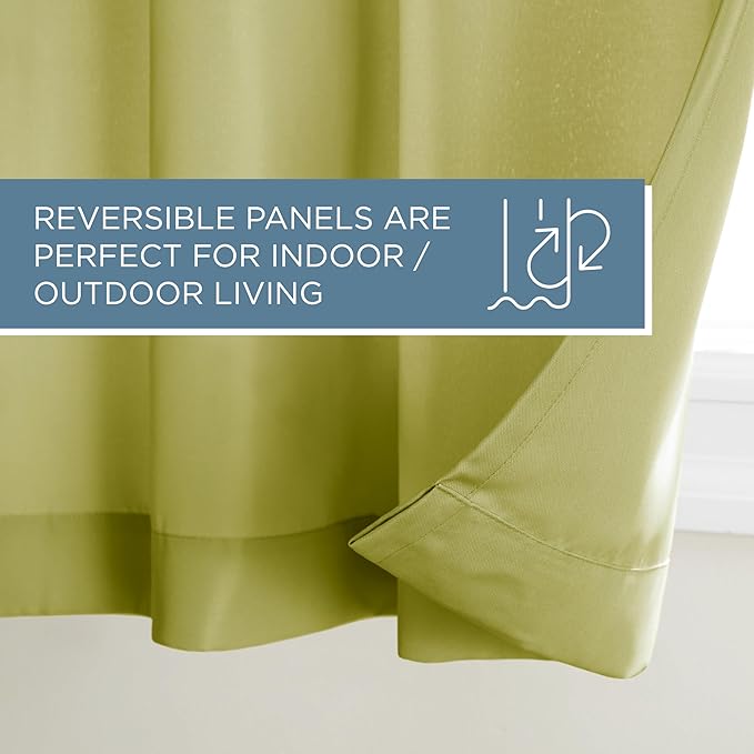 TOWN & COUNTRY BASICS Cabana Solid Heavyweight Indoor Outdoor Curtains, Light Filtering Opacity with Grommet Top, Water Repellent, 2-Pack Set, 54"x96", Kiwi Green