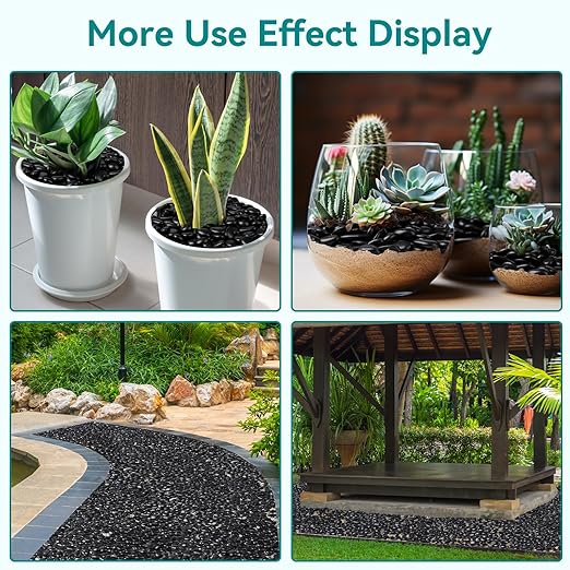 15 lbs Black Rocks for Planters, 1"-2" Decorative Rocks for Potted Plants, Polished Garden Stones for Outdoor Landscaping, Walkways, Yard, River Rocks for Flower Pots, Vase