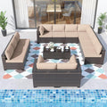 ALAULM Patio Furniture Set with Coffee Table, 14 Pieces Outdoor Sectional with Wide Seat and Thick Cushion, All Weather Wicker Rattan Conversation Set for Backyard, Garden, Deck, Sand
