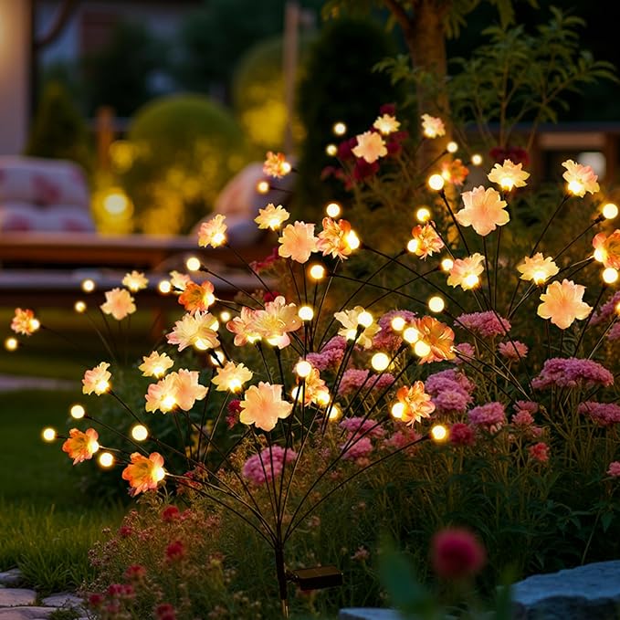 Solar Garden Lights, Warm White LED Swaying Solar Flowers Light for Outside, Waterproof Garden Decor, Outdoor Decorative Lights Yard, Patio, Pathway Decoration Gardening Gifts (8 Pack)
