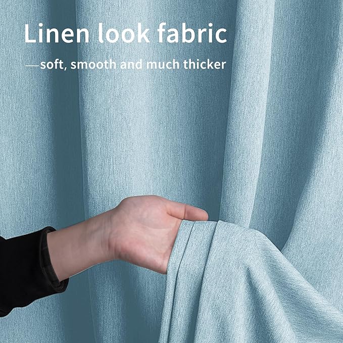 Easy-Going Linen Look Outdoor Curtains Waterproof Windproof Porch Curtains, Soft Thicken Outdoor Privacy Curtains for Patio, Gazebo, Grommet Top and Tab Bottom Drape, 1 Panel, 110x84 inch, Sky Blue