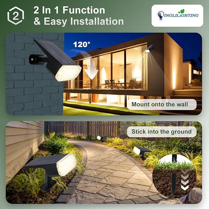 DINGLILIGHTING Solar Lights Outdoor Waterproof: IP65 Led Spot Light Decorations for Garden - 3 Lighting Modes Solar Powered for Yard - Halloween Christmas Lights Landscape Pathway Patios 4PC Warm