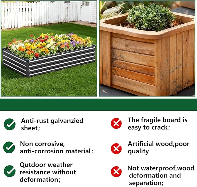 Vengarus 8x2x1FT (2 Pack) Galvanized Raised Garden Bed Kit, Outdoor Metal Planter Box for Vegetables, Rectangular Steel Container, Easy Assembly (Black)