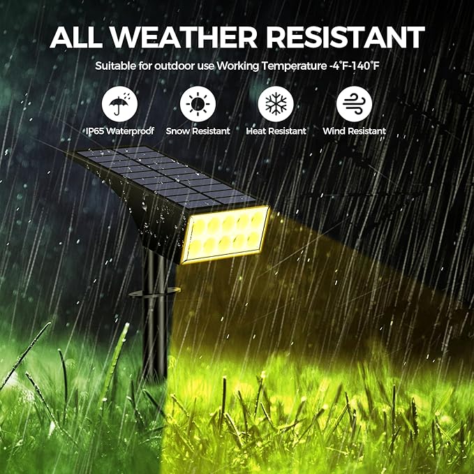 Solar Spot Lights Outdoor Waterproof IP65, Bright LEDs Solar Landscape Lighting for Outside Garden Yard, Solar Powered Spotlights for Accent Uplighting Backyard Statue Palm Tree, 2 Pack/Warm
