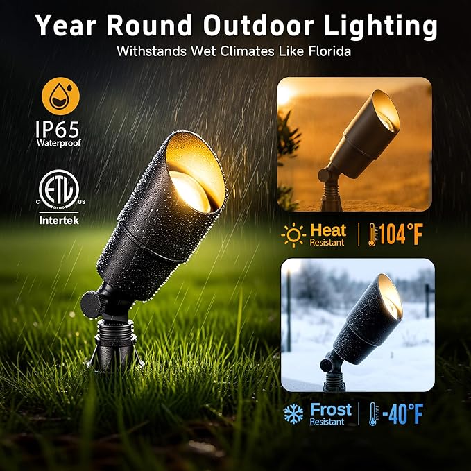 Gardenreet Solid Brass Spot Lights - Black Low Voltage Landscape Spotlight Outdoor, 12V LED Uplights Wired, Waterproof Electric for Patio Wall with 4000K Bright White MR16 Bulb (6 Pack)