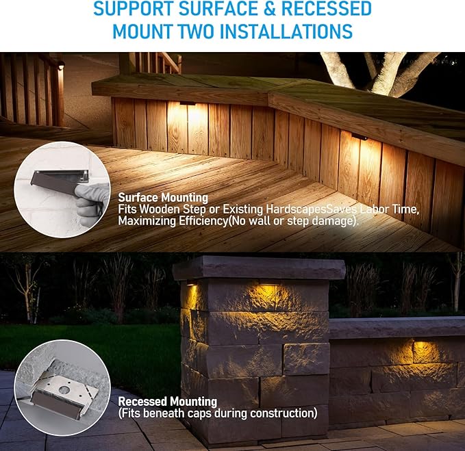 LEONLITE 4 Inch LED Hardscape Lighting, Update Retaining Wall Lights, LED Landscape Lighting, 12-24V AC/DC Paver Light Low Voltage, 1W/2W/3W Dimmable Outdoor Step Lights, 2700K Soft White, ETL, 4 Pack