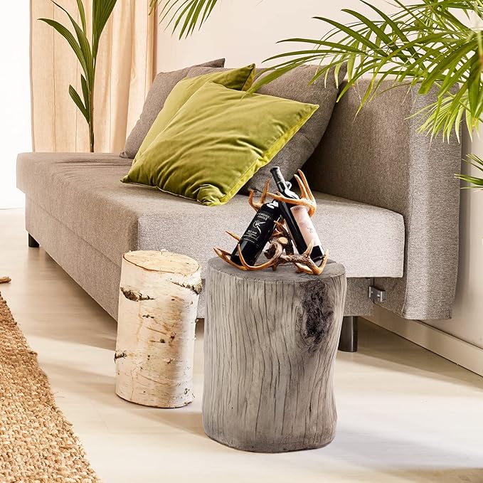 SUNBURY Stump Side Table, Concrete Side Table Coffee Log End Table,Patio Faux Wooden, Light Grey Stool Prop Plant Stand Holder for Garden Household Living Room