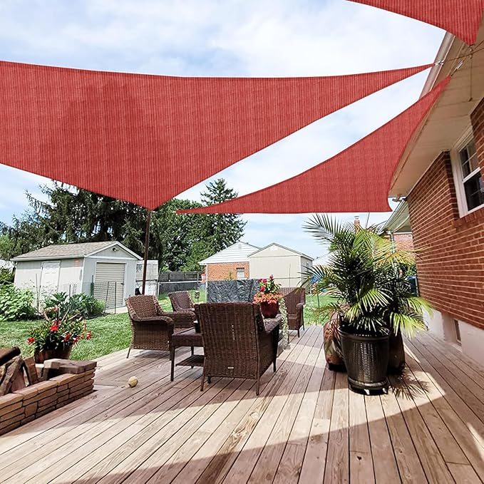 Patio Paradise 28' x 28' x 28' Sun Shade Sail Triangle Canopy Shade Cloth Fabric Sunlight Block Patio Pergola Cover HDPE Deck Awning for Outdoor Backyard Roof Shading, Red