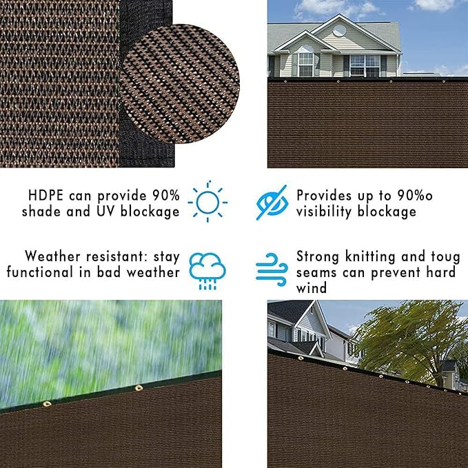 UPGRADE Privacy Fence Screen 5'x61' Brown Outdoor 90% Visibility Blockage 170 GSM Mesh Shade Cover Panels for Backyard,Balcony,Home Decoration with Zip Ties,Customized Avaliable