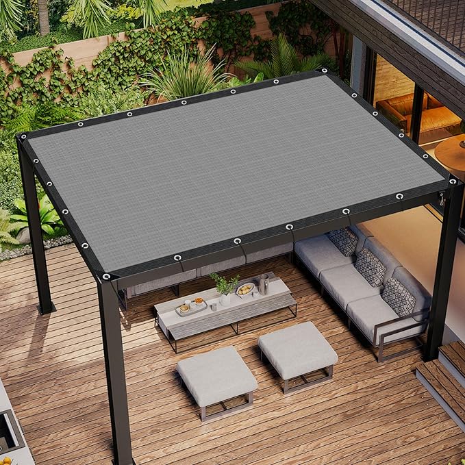 Grey Sun Shade Cloth,Pergola Shade Cover with Reinforced Grommets,90% Shade Fabric Fence Privacy Screen Balcony,Pergola Shade Cover Canopy Garden Carport Porch Deck Patio Shade Cover,10x10FT