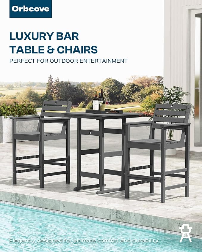 Patio Bar Table,Adirondack Chairs and Table 4 Pieces Set, Bar Height Chairs Set of 4, Outdoor Bar Stools Set,Weather-Resistant Outdoor Furniture for Deck, Balcony, Poolside Easy Assembly