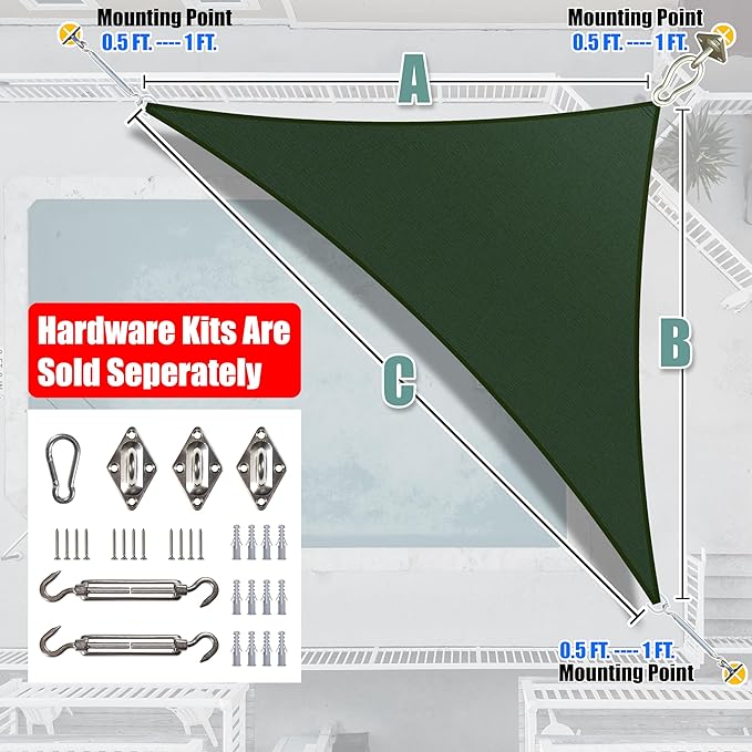 Amgo Custom Size 11' x 18' x 21.1' Green Right Triangle Sun Shade Sail UPF50+ AGTAPRT12, Order to Make Canopy Awning, 95% UV Blockage, Water & Air Permeable, Commercial Standard (We Customize)