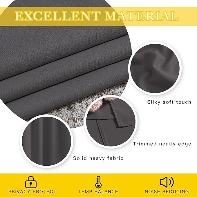 NICETOWN Patio Door Curtain 95 inch Length, Grommet Top Thermal Insulated Blackout Panels Curtain Drapes for Sliding Glass Door (Gray, 80" Wide, 1 Panel)