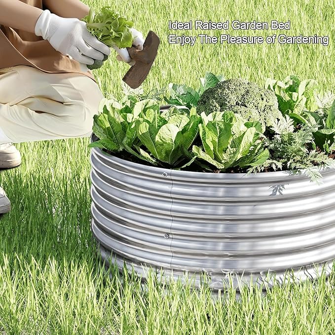 5 Pack 2x2FT Round Corrugated Galvanized Steel Raised Garden Bed Outdoor, Metal Above Ground Garden Bed for Vegetables and Flowers, Raised Beds for Gardening-2x2FTx10Inch