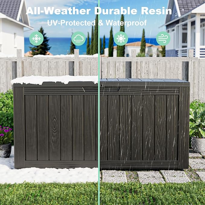 90 Gallon Waterproof Outdoor Storage Box,Resin Deck Box,Lockable Outside Storage Box Container for Patio Furniure,Garden,Tools (90 Gallon,Black)