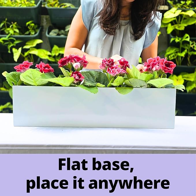 LaLaGreen Wall Planters (30 Inch, 2 Pack) White Carbon Steel Metal Hanging Flower Pots, Long Rectangular Wall Mount Window Box Planter for Succulents, Floating Shelf Outdoor Fence Deck Garden Decor
