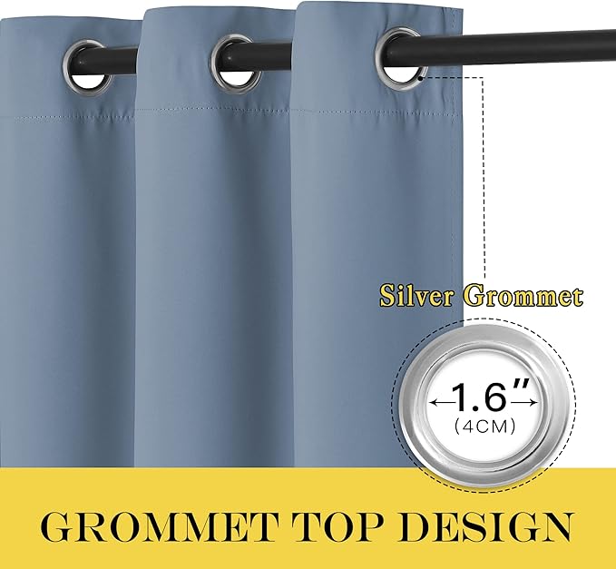 NICETOWN Blackout Curtains for Windows 84 inch Long - Window Treatment Thermal Insulated Solid Grommet Room Darkening Drapes for Bedroom/Living Room (Stone Blue, 1 Panel, W66 x L84)