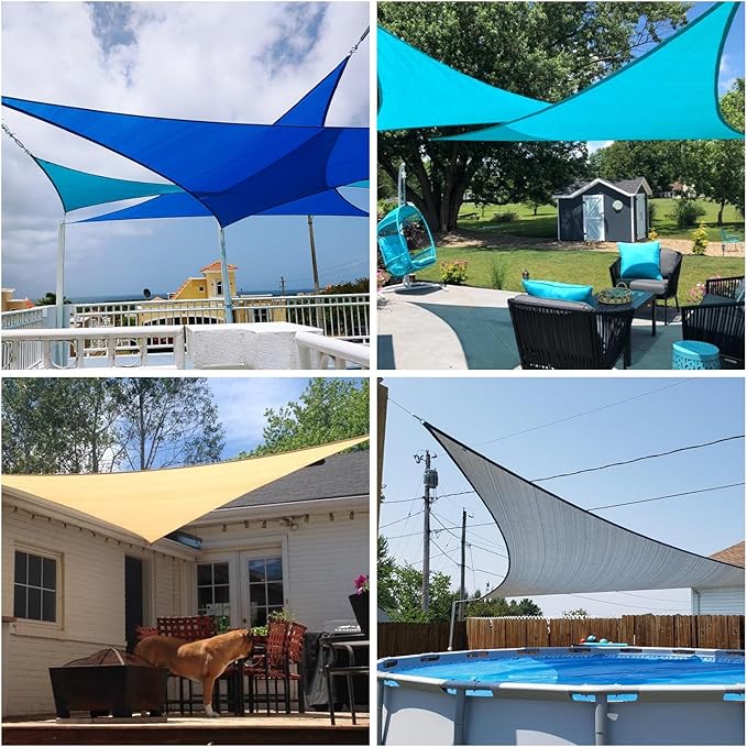 Patio Paradise 11' x 11' x 11' Sun Shade Sail Triangle Canopy Shade Cloth Fabric Sunlight Block Patio Pergola Cover HDPE Deck Awning for Outdoor Backyard Roof Shading, Gray White Strip