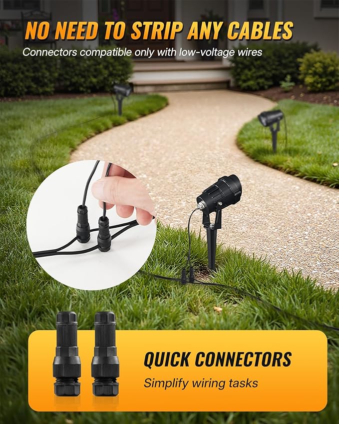 6W 700LM Low Voltage Landscape Lighting, 12V AC/DC 3000K Warm White LED Low Voltage Landscape Lights, IP65 Waterproof Outdoor Spotlights with Connectors for Garden Tree Yard 2 Pack W01SLP206