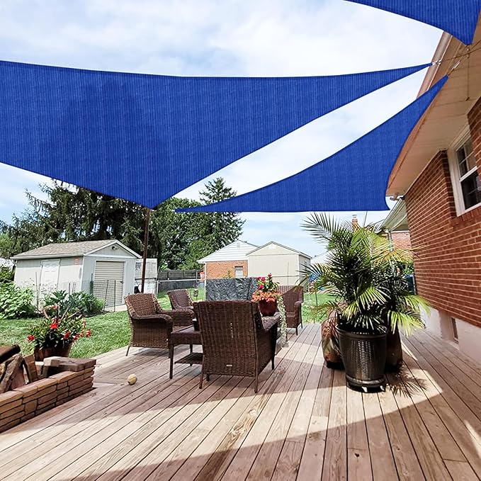 Patio Paradise 10' x 10' x 9'10" Sun Shade Sail Triangle Canopy, Permeable Shade Cloth Fabric Sunlight Block Patio Cover HDPE Deck Awning for Outdoor Backyard Pergolas Roof Shading, Blue