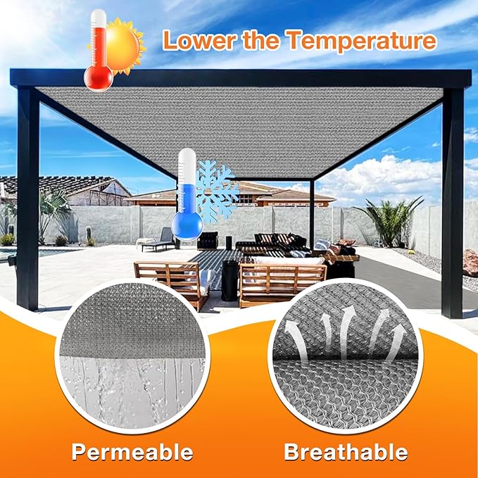 Artpuch Outdoor Pergola Shade Cover 13x21 FT Sun Shade Cloth with Grommets Light Grey 90% UV Protection Canopy Patio Privacy Screen (Customized Available)