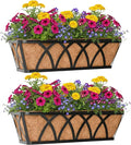 Window Deck Railing Planters Boxes with Coconut Liner, The Bottom Flat Window Boxes Planter Flower Boxes Metal Black Balcony Planters Railing Hanging for Outdoor Fence Porch Patio Lawn(2Pcs 30 Inch)