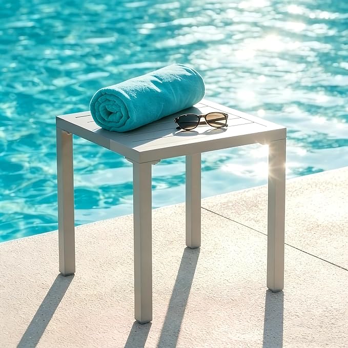 Crestlive Products Aluminum Outdoor Side Table Set of 2, Pool Lounge Chair Side Table, Weather Resistant Small Square Coffee End Table for Patio, Yard, Garden, Porch, Deck, Outdoor