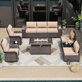 ALAULM 10 Pieces Patio Furniture Set with 2 Swivel Chairs Patio Furniture Outdoor Sectional Sofas with 55000 Gas Fire Pit Patio Conversation Set w/7 Cushions-Sand