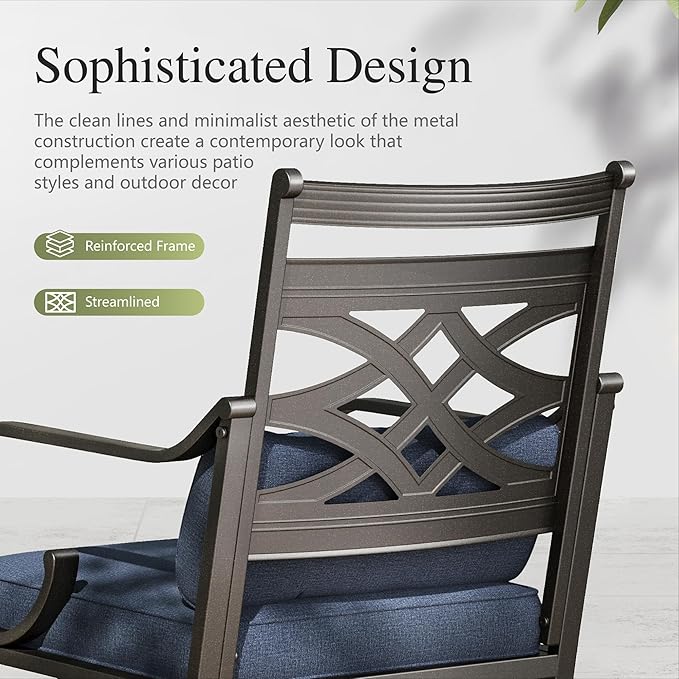 Sophia and William Patio Dining Set for 6, Outdoor Table and Chairs, Removable Seat Cushions, 60" Black Patio Dining Table,Blue