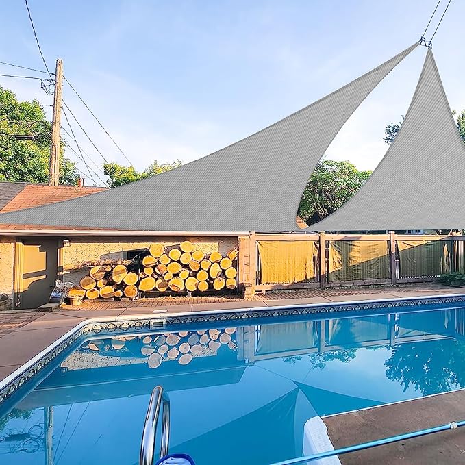 E&K Sunrise 5' x 5' x 5' Sun Shade Sail Triangle Canopy Shade Cover UV Block for Patio Backyard Garden Outdoor (Light Gray)