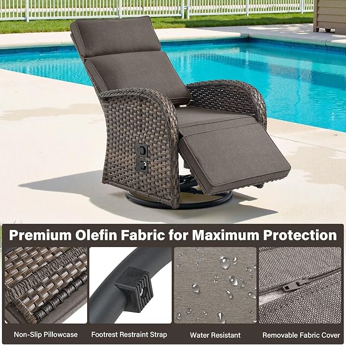 Belord 5 Piece Wicker Patio Furniture Set with 30" Propane Fire Pit Table, Outdoor Swivel Recliner Chairs with Adjustable Backrest & Footrest for Patio Conversation and Backyard Gathering
