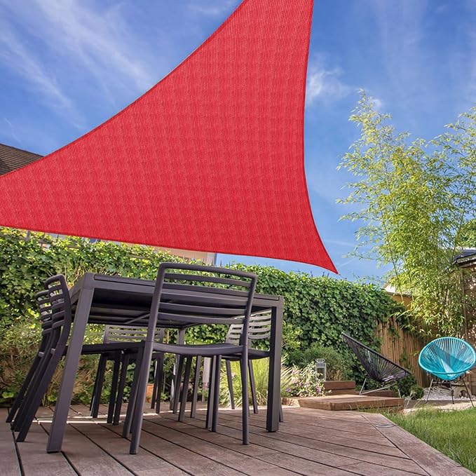 E&K Sunrise 10' x 10' x 10' Sun Shade Sail Triangle Canopy Shade Cover UV Block for Patio Backyard Garden Outdoor (Red)