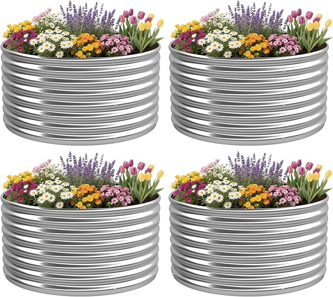 4 Pack Tall 2x2x2FT Round Raised Beds for Gardening, Corrugated Galvanized Steel Raised Garden Bed, Outdoor Metal Above Ground Garden Bed for Vegetables and Flowers