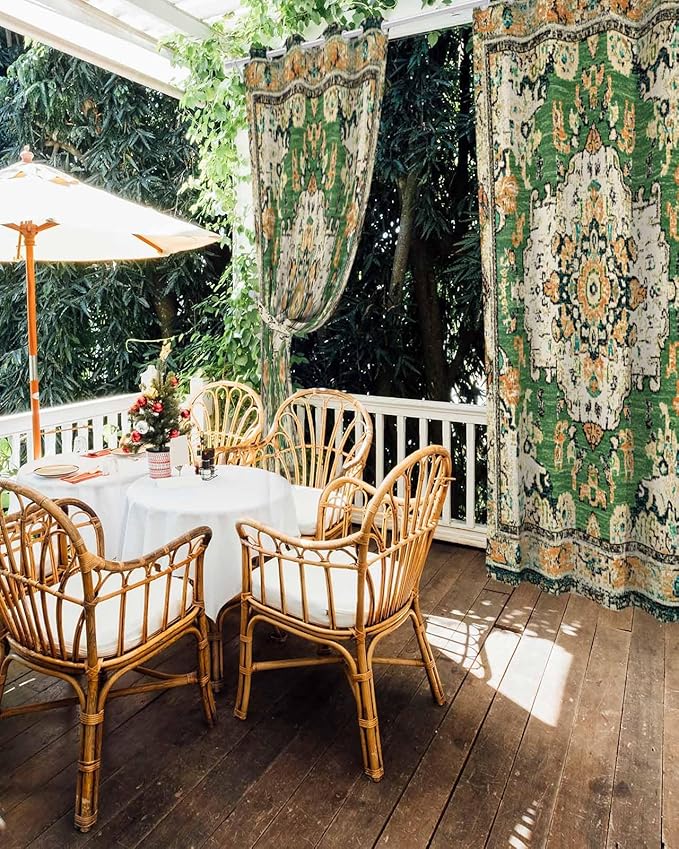 Ombre Green Boho Outdoor Curtains for Patio Waterproof, Grommet Privacy Curtain Drapes Weatherproof Outside Curtains for Porch GazeboPergola Cabana 1 Panel 54x108inch Vintage Ethnic Tribal Geometric