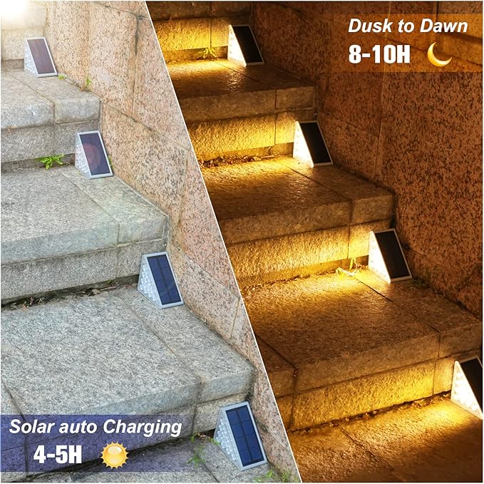 VOLISUN Solar Stair Lights 6 Pack, Solar Step Lights Outdoor Waterproof IP67, LED Outdoor Step Light,Outdoor Light Decor for Garden Stair, Deck, Front Step, Front Porch, and Patio（3000K）