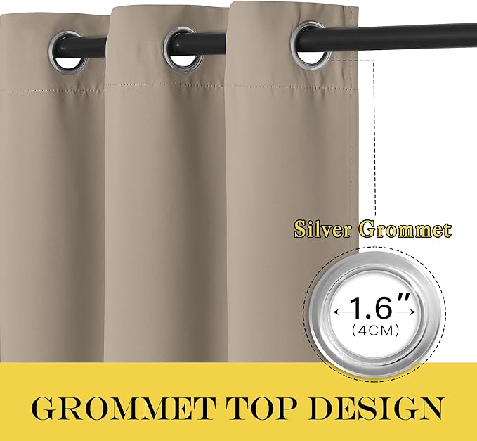 NICETOWN Blackout Short Curtain 63 inches Long for Windows, Thermal Insulated Curtain Grommet Room Darkening Window Treatment for Bedroom/Living Room, 1 Panel, W46 x L63, Taupe
