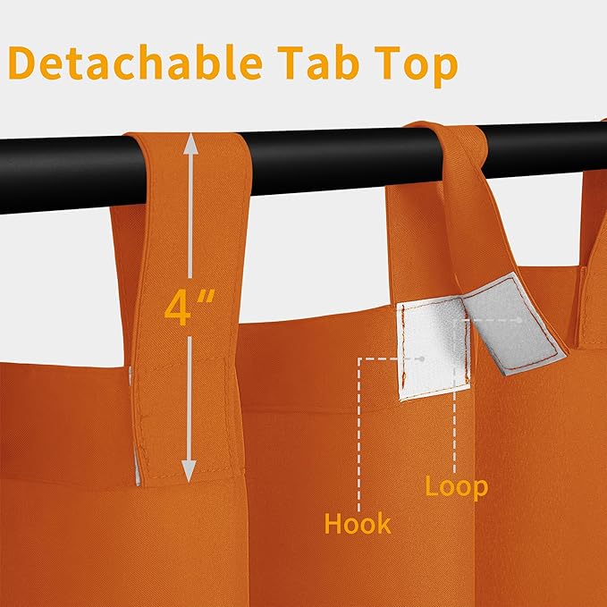 Easy-Going Outdoor Patio Curtains Detachable Tab Top Windproof Weatherproof Curtain for Cabana, Porch, Pergola and Gazebo, Tab Bottom Drape, 2 Panels, 54W x 84L inch, Orange