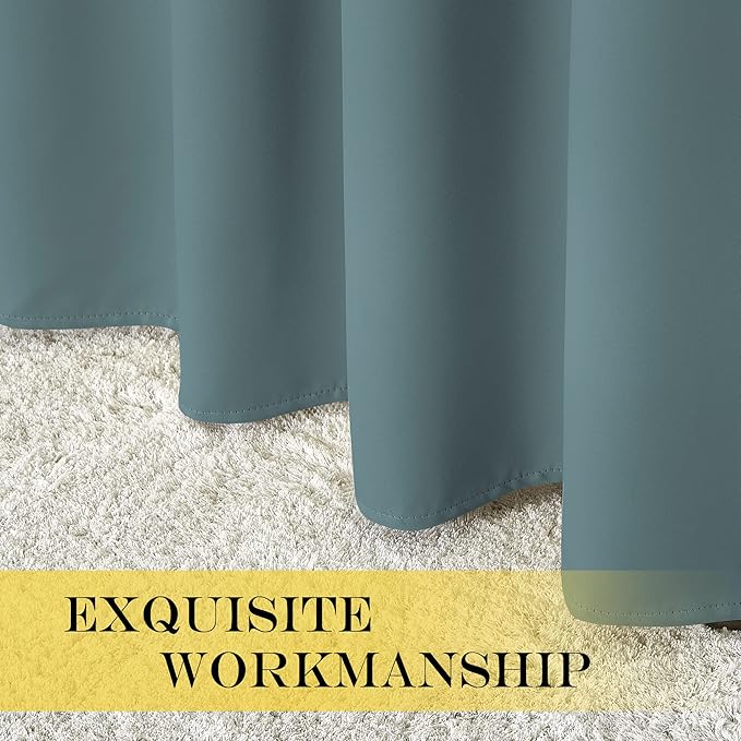 NICETOWN Blackout Greyish Blue Curtains & Drapes for Living Room - Thermal Insulated Solid Grommet Sound Reducing Energy Saving Window Treatments for Porch/Hall, 1 Panel, W66 x L90