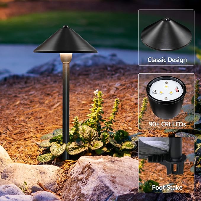 SUNVIE LED Low Voltage Pathway Lights 3W 3000K Pathway Lighting 12-24V Low Voltage Landscape Lights IP65 Waterproof Aluminum Landscape Path Lights for Yard Garden Walkway ETL Listed Cord, 4 Pack