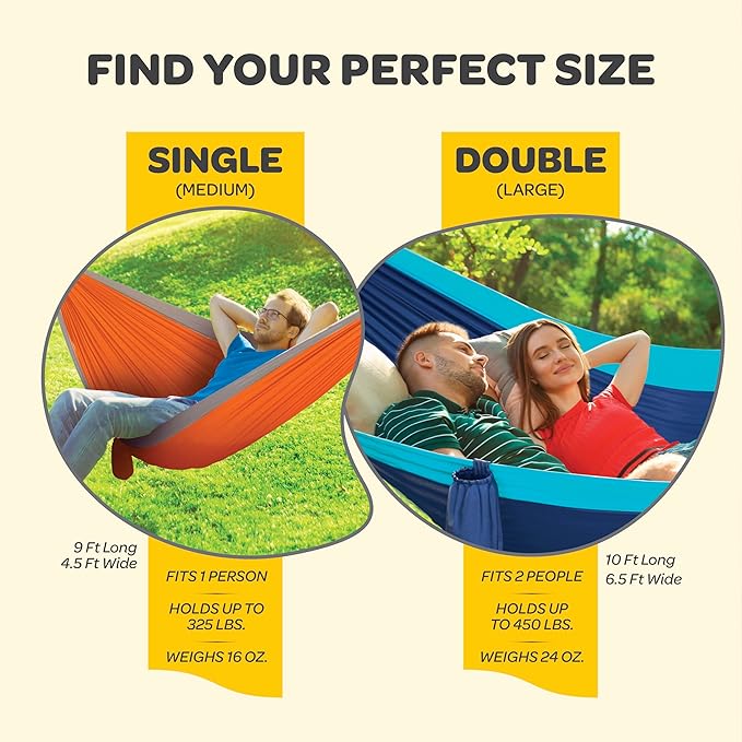 Durable Hammock 400 lb Capacity, Nylon Camping Hammock Chair - Double or Single Sizes w/Tree Straps and Attached Carry Bag - for Travel/Backpacking/Beach/Backyard (Medium, Dark Grey & Dusty Pink)