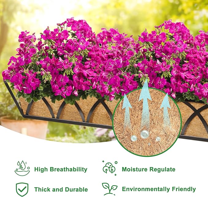 Y&M 30" Coco Liner for Window Box Deck Basket Planter Trough Coconut Fiber Liners 2pcs Trough Coco Liner Pre-Formed Replacement