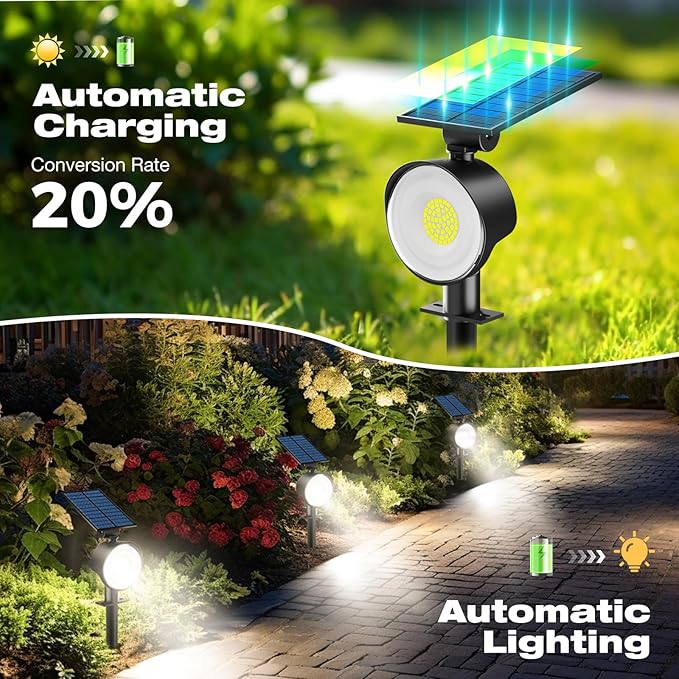 nipify Solar Lights Outdoor Waterproof, Spot Lights- 4 Pack/53 LED/3 Modes Solar Powered Spotlights 2-in-1 Auto On/Off Landscape Lighting for Outside Yard Wall Garden, Cool White