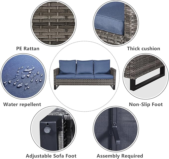 Belord Wicker Patio Furniture 5 Piece Outdoor Sofa Set, Oversize Outdoor Swivel Rocker Chairs with Rattan Ottomans, Conversation Sets Patio Furniture Come with Removable Washable Cushion Blue
