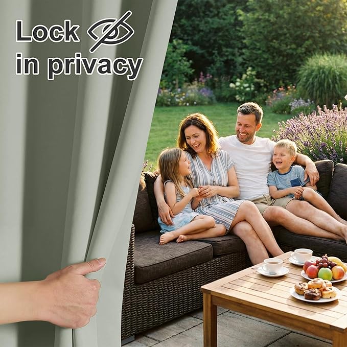 RYB HOME Outdoor Curtains for Patio Waterproof Block Sunlight Thermal Insulated Privacy Assured Thick Outside Curtains for Porch, Gazebo, Pergola, W52 x L84, Sea Green, 1 Panel