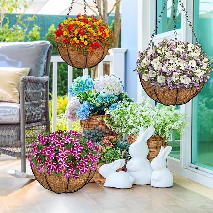 ZeeDix 3 Pack 16 Inch Large Hanging Baskets for Plants Outdoor with Coconut Liners Replacement, Hanging planters Baskets with Natural Coco Liner for Outdoor Indoor Planters Flowers Vegetables